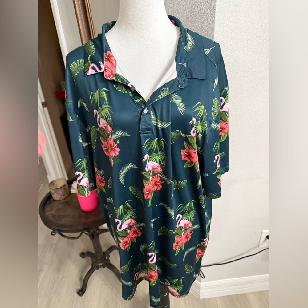 Floral Flamingo Print Polo